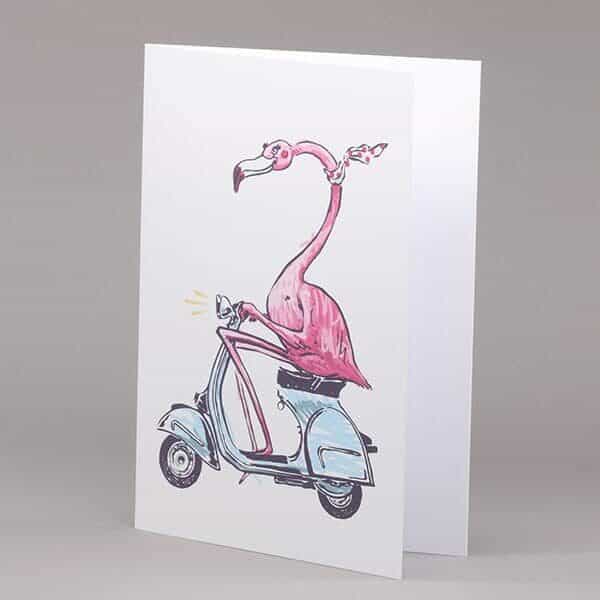 Flamingo on Scooter card