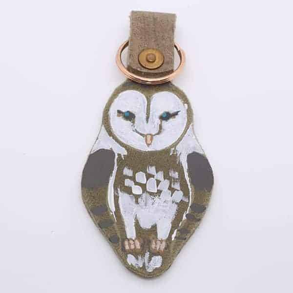 Handpainted Owl Leather Keyring