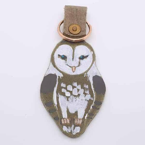 Handpainted Owl Leather Keyring