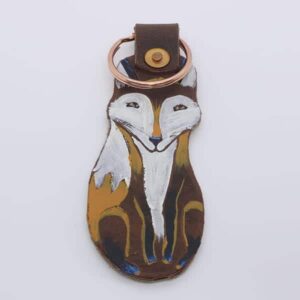 Handpainted Fox Leather Keyring