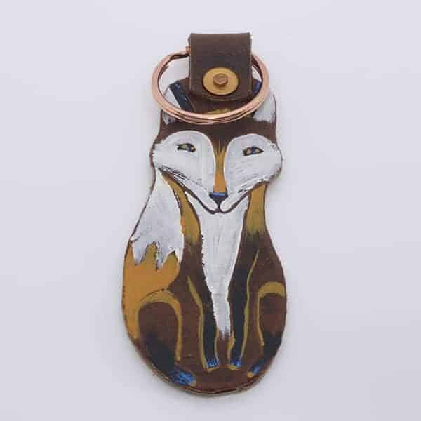 Handpainted Fox Leather Keyring