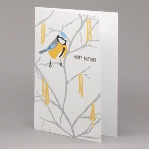 Blue Tit and Catkin ‘Happy Birthday’ card