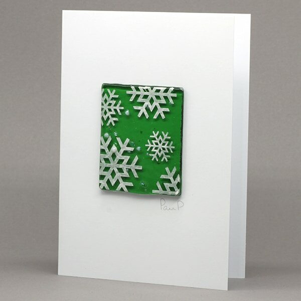 Glass Card - Green Glass Snowflakes card (PPD-GCA-006)