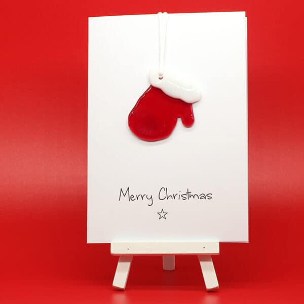 Bee Happy Glass - Glass Christmas Card -
  Mitten (BHG-GCX-020)